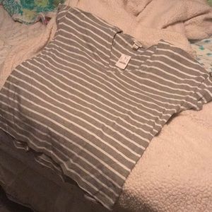 J Crew ruffle/flare sleeve v neck striped shirt